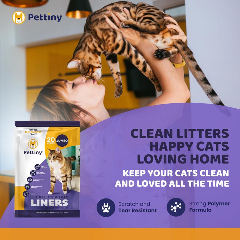 Pettiny 20 Jumbo Litter Box Liners with Drawstrings - Scratch