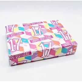 2 Sheets 2 Tags 17th Birthday Wrapping Paper Age 17 PINK FUN CUBES background Female Girl Giftwrap (PA)