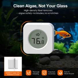 Oasirep Nano Aquarium Magnetic Algae Scraper, Built-in High Accuracy Digital Aquarium Thermometer, 2 in 1 Fish Tank Glass Cleaner Tool for 1-30 Gallons Glass Tank