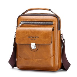 Shoulder Bag for Men Crossbody Messenger Purse Small Vintage Leather Satchel Pouch Side Crossover Handbag (Khaki)