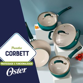 Oster Corbett 8 pc Gradient Teal Forged Aluminum Cookware Set With Ceramic Non-stick - Induction Base - Soft Touch Bakelite Handle and Tempered Glass Lids