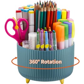 Marbrasse Desk Organiser,360-Degree Rotating Pen Holder for Desk,Desk Organisers and Accessories with 5 Compartments Pencil Organiser, Organisers Storage Box Caddy for Office,Home(Dark Green)