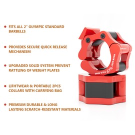 WARM BODY COLD MIND - Premium 2 inch Olympic Barbell Clamps, Weightlifting Collars, Weight Clips for Bars, Olympic Weight Lifting Clips, Bar Clamps - Gym Accessories Strength Training (Orange)