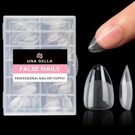 UNA GELLA Short Almond Nail Tips, 504 Pieces, Press on Artificial Nails, Preformed Short Almond Gel Nail Tips for Full Coverage, Acrylic Almond Artificial Nails Tips for Home DIY Nail Studio, 12 Sizes