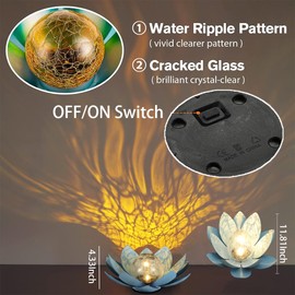 JOSHRUM 12 inches Solar Lights Outdoor Garden, Crackle Globe Glass Lotus Decoration, Waterproof LED Metal Flower Lights for Patio,Lawn,Walkway,Tabletop,Ground Gardening Gifts (Blue)