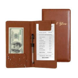 PATIKIL Restaurant Check Presenter, Pack of 2 PU Leather Receipt Holder with Magnetic Clip for Waitress Server Bar, Light Brown