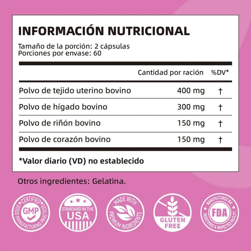 Suplemento Órganos Vacuno Mujeres 120 Cápsulas Sabor