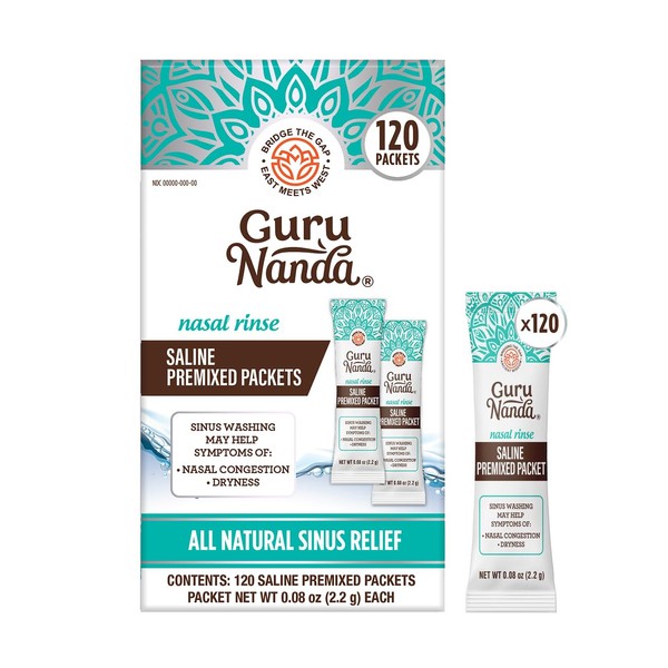GuruNanda PreMixed Saline Packets for Nasal Rinse (120 Count), All