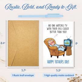 Fathers Day Card Gifts from Daughter Son Wife，Father's Day Card for Dad Stepdad Husband，Cute Watches TV with Eyes Closed Cards, TV Joke Father's Day Cards