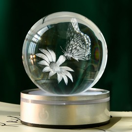 IFOLAINA 3D Butterfly Crystal Ball Etched Butterfly Decor Night Light for Home Decor Butterfly Figurine Gift for Women Butterfly Lamp for Bedroom Unique Butterfly Gifts for Her
