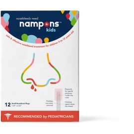 Nampons Kids Nosebleed Stoppers - 12 Easy to Use Nose Bleed Stopper Plugs Kit for Kids. Trusted by Pediatricians. Hypoallergenic Clotting Agent Stops Nosebleeds Fast On Contact. Safe and Pain-Free