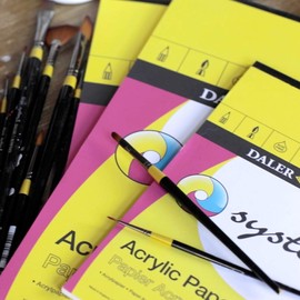 Daler-Rowney System3 Linen Texture 230 gsm A4 Acrylic Paper Pad, Glued 1 Side, 20 White Sheets, Ideal for Professional Artists