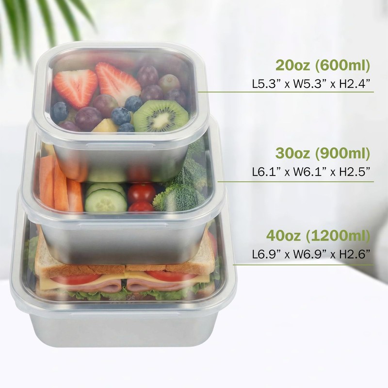 Teecyhooo 6 Pcs 304 Stainless Steel Food Storage Containers with