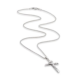 Miabella Rhodium Plated 925 Sterling Silver Small or Large Crucifix Necklace for Men Women, Cross Pendant with Rope Chain, Made in Italy (Small, Length 22 Inches (men's average length))