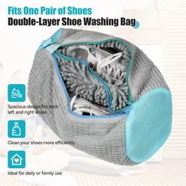 2 in 1 Shoe Wash Bag, Washing Machine, Double Zip, Double Pockets, Shoe Bag, 360° All-Round Cleaning, Reusable Wash Bag Shoes for All Shoe Types and Sizes (2)