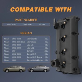 Nilight Engine Valve Cover with Gasket Bolts Kit & Oil Cap for 2002-2006 Nissan