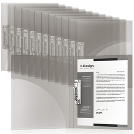Teling 12 Pack Punchless Clamp Binder Folder 8.5 x 11 Inch Ringless Binder Holds with Pocket, Flexible Metal Clip and Poly Covers, 100 Letter Size Pages, for Work, School (Transparent Gray)