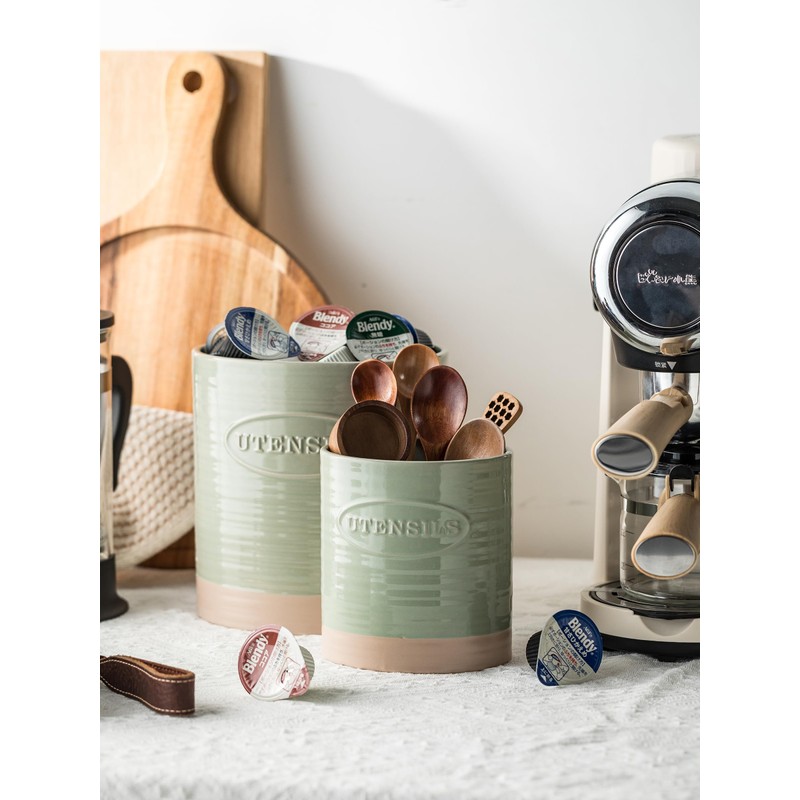 YHOSSEUN Kitchen Utensil Holder, 6.7"+5.1" Ceramic Utensil Holder for Kitchen