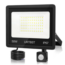 URTBST LED Spotlight with Motion Sensor Outdoor, 50 W, 5000 LM, IP67 Waterproof, 7000 K Cool White, Super Bright Headlight for Garden, Garage, Courtyard, Yard