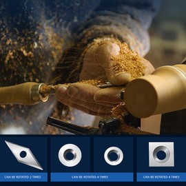 FHONK 12Pcs Tungsten Carbide Cutters Inserts Set, Lathe Tools for Wood Lathe Turning Tools, Supplied with Screws and Screwdriver (Silver-12Pcs)