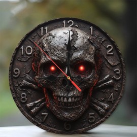 Lancholy Gothic Skull Clock Wall Decor Home Decor 10-Inch Wooden Wall Clock, Silent Movement, Battery Operated (AA Batteries Not Included), Artistic Home Decor, Perfect for Home Accents