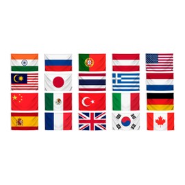 Set of 20 The Most Popular Countries for Tourism Flags 3x5 Feet with Two Brass Grommets - Flags of the World for Classroom - National Countries Country Banner for Symbol Educational Teacher