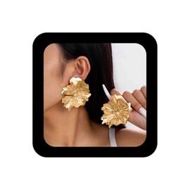 Enautoabs Metal Flower Earrings Exaggerated Flower Stud Earrings Gold Flower Floral Earrings Layered Flower Statement Earrings 3D Flower Petal Earrings Jewelry for Women