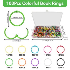 100Pcs Colorful Book Rings, 30mm Loose Leaf Binder Rings, Metal Binder Paper Book Rings, 10 Colors Key Rings Ring Binder, Metal Binding Rings for Photo Album, 30mm Index Cards Ring for Home Office