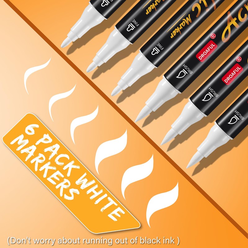 Droaful White Acrylic Paint Pens Markers, 6 Pc Dual Tips