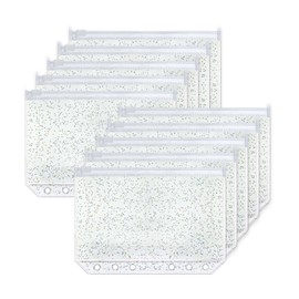 XiowDow 10pcs A6 Binder Pockets Clear Glitter Cash Stuffing Envelopes Plastic Zipper Pouch PVC Sheet Protectors for Money Budget Binders Planner Inserts Notebook (A6-6 Holes)