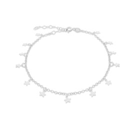 Tuscany Silver Women's Sterling Silver 5mm x 5mm Dangly-Stars Adjustable Anklet 23cm/9"-28cm/11