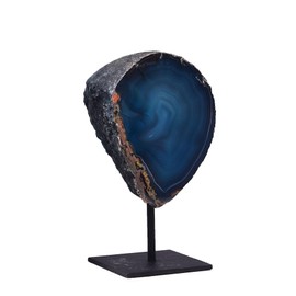 AMOYSTONE 1PC Teal Agate Stone Ornaments Irregular Healing Crystal Home Decor with Iron Stand for Gifts