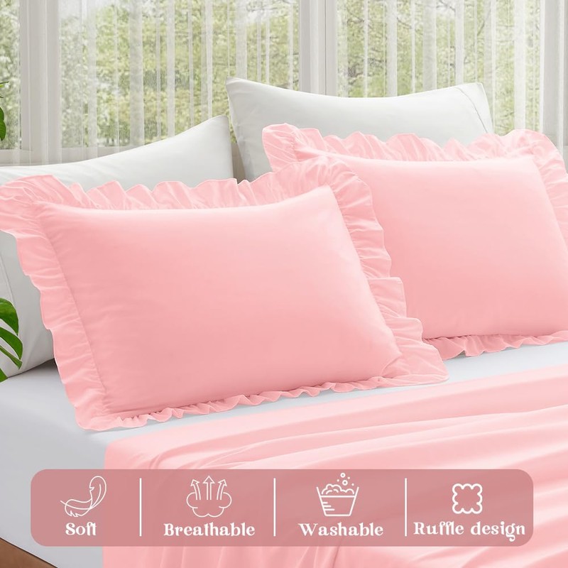 KKJIAF Ruffle Pillow Cases Queen Size Set of 2, Ruffled
