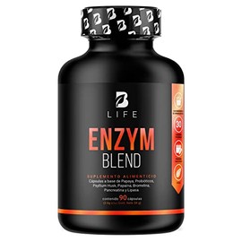 Enzimas Digestivas, Probióticos, Papaya y Psyllium Husk 90 Cápsulas 1800 mg por porción. Ingredientes Naturales. Enzym Blend B Life.