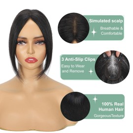 Sheafter Human Hair Toppers For Women With Thinning Hair Full Hand-Tied,360° 3D Real Toppers For Women Add Volume and Cover Gray Hair (12inch #Black)