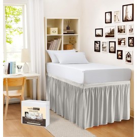 Dorm Room Bed Skirt Twin XL - College Dorm Bed Skirt - Extra Long Dorm Room Dust Ruffle 34 Inch Tailored Drop - 100% Microfiber Dorm Room Bedskirts - Light Grey, Twin-XL /32 Drop
