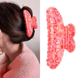 MexLuyu Valentine's Day Heart Hair Clips Pink Acrylic Hair Claw Clips Large Love Hair Jaw Clip Strong Hold Nonslip Hair Clips Valentines Hair Claws for Thin Thick Hair Xmas Hair Claw Romantic Hair Clamps