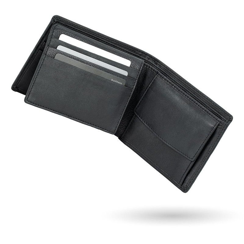 LINDENMANN Men's Wallet, Cowhide Leather, Matt, Black, black