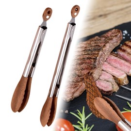 Wooden Tongs for Cooking, Kitchen Salad Locking Tongs for Serving Food, Toast, Bread, Stainless Steel Tong with Walnut Wood Tip, Food Tongs Set 9 & 12 inch for BBQ, Outdoor Camping Grill, Picnic