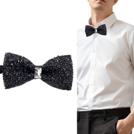 Black Rhinestone Bow Ties Glitter Bow Tie Mens Pre-tied Ties with Adjustable Strap Buckle for Wedding Party Banquet Christmas Fancy Dress Stage Show