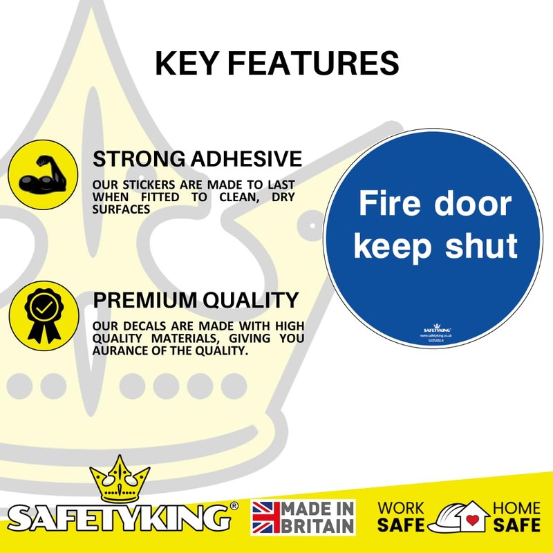 SAFETYKING® 8 x Fire Door Keep Shut Stickers 78mm Diameter
