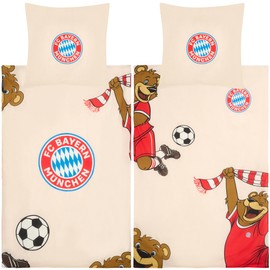 FC Bayern München Berni Mascot Bed Linen 135 x 200 cm + 80 x 80 cm 100% Cotton Renforcé Linen Quality Mia San Mia Alianz Arena Football FCB German Size with Zip