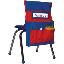 Carson Dellosa 15" x 19" Canvas Blue and Red Chairback Buddy Pocket Chart, Classroom Chair Organizer, Classroom Chair Storage with 6 Chair Pockets and One Student Name Tag, Seat Storage Organizer