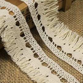 Yulakes 10 Yard 3.5 cm Cotton Lace Ribbon Vintage Crochet Ribbon Lace Border Crochet Lace Ribbon for Sewing Crafts Wedding Decoration Scrapbooking Gift Box Beige