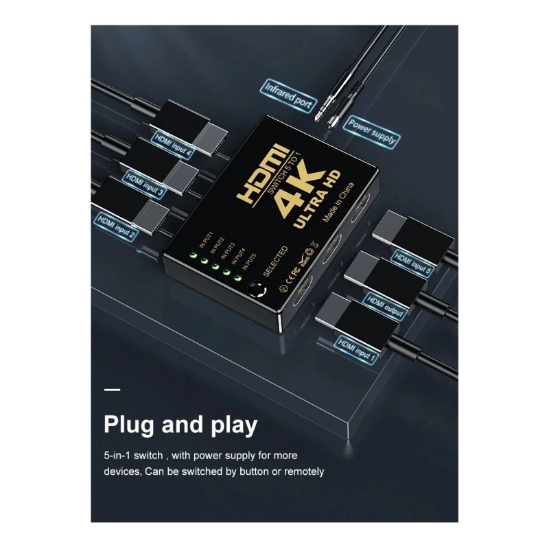 Switch Hub Hdmi 4k 5 A 1 Para Pc Consolas