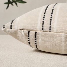 Hckot Throw Pillow Covers 20x20 Set of 2 Striped Pillow Covers Textured Linen Decorative Pillows Square Cushion Covers for Sofa Couch Bed Living Room Farmhouse Decor, Black