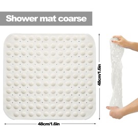 Shower mat, 48 x 48 cm Non Slip Square Bath Mat, Shower Mat Anti Slip, Non Slip mat With Suction Cups, Suction Cups Machine Washable Square, for Sauna, Shower Room, Drain Holes, White
