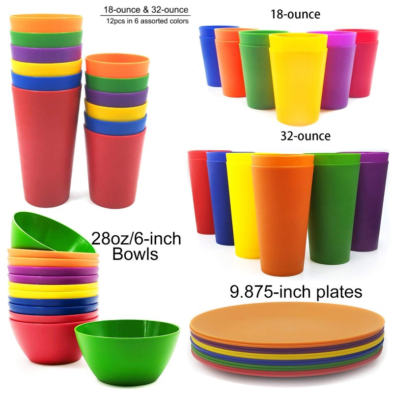 KX-WARE Plastic Plates Set of 12 - Unbreakable and Reusable