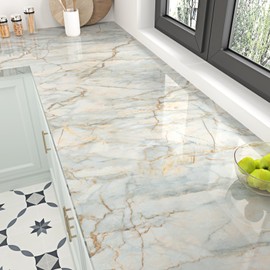 EPPKILY Cyan Marble Contact Paper Peel and Stick Countertops Glossy Gold Green Marble Wallpaper Removable Countertop Contact Paper Waterproof for Kitchen Cabinet Vinyl Wrap Bathroom Table 15.7"×118"