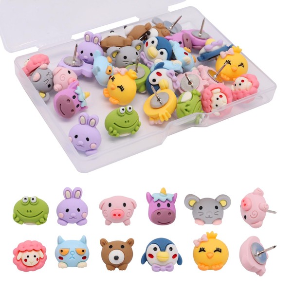 BUXIMN 30Pcs Push Pins for Bulletin Board, Cute Push Pins